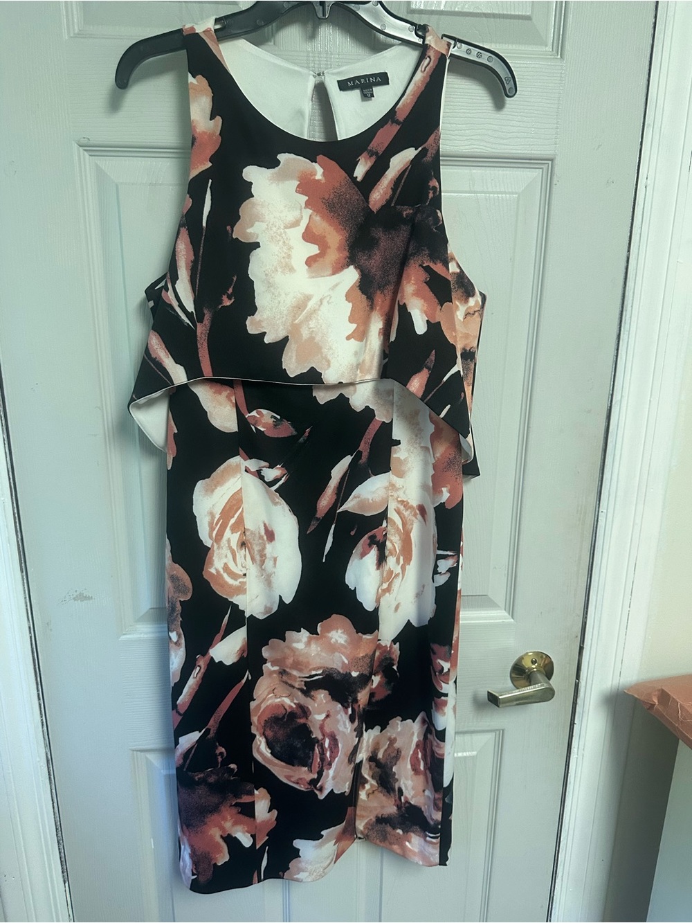 MARINA Black Midi Dress with Blush and Cream Floral Print